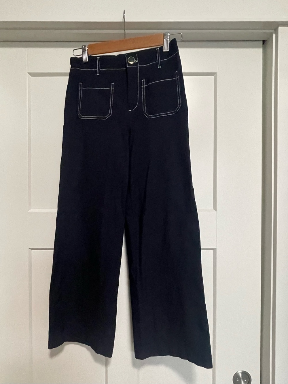 Wide Leg Women’s Pants with Contrast Stitching - navy